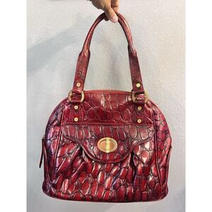 Elaine Turner Red Croc Embossed Genuine Leather Purse Shoulder Bag‎ Satchel Tote